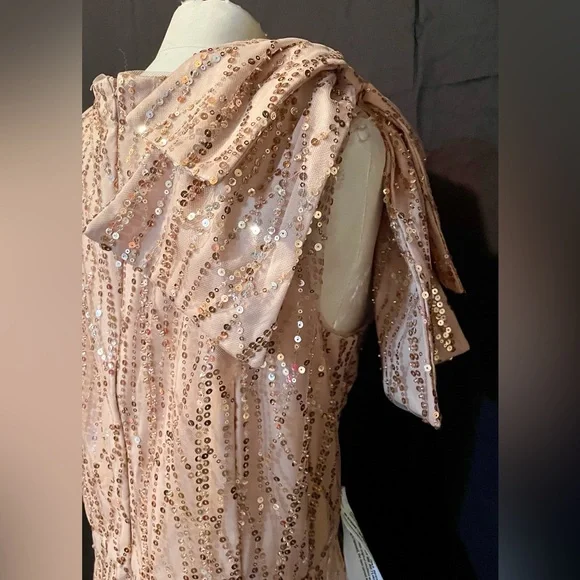 Dress Formal JS Collections Blush Gold 16 Sequined Sleeveless Bow V-Neck… - Picture 6 of 13